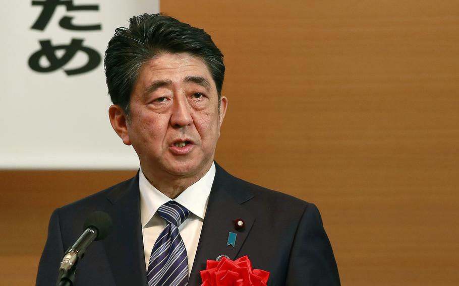 Japanese Prime Minister Shinzo Abe, pictured in Tokyo, Monday, May 1, 2017.