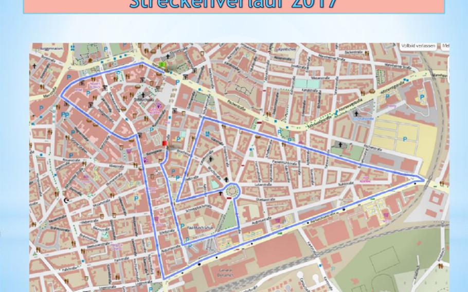 The route of the 2017 B2Run Kaiserslautern.