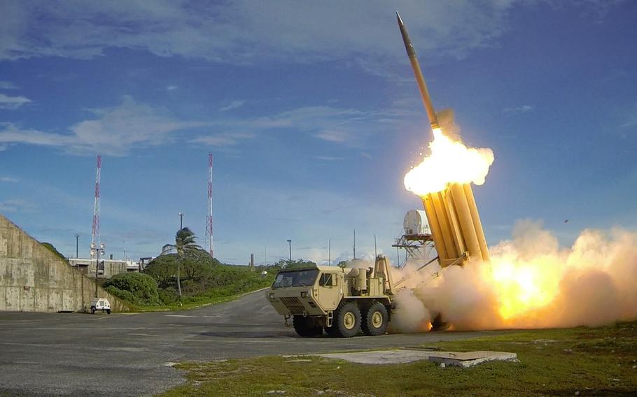 Two THAAD interceptors and a Standard-Missile 3 Block IA missile launch on Sept. 10, 2013, in the vicinity of the U.S. Army Kwajalein Atoll/ Reagan Test Site and surrounding areas in the western Pacific. The test fire resulted in the intercept of two near-simultaneous medium-range ballistic missile targets. North Korea test launched a ballistic missile on May 14, 2017.