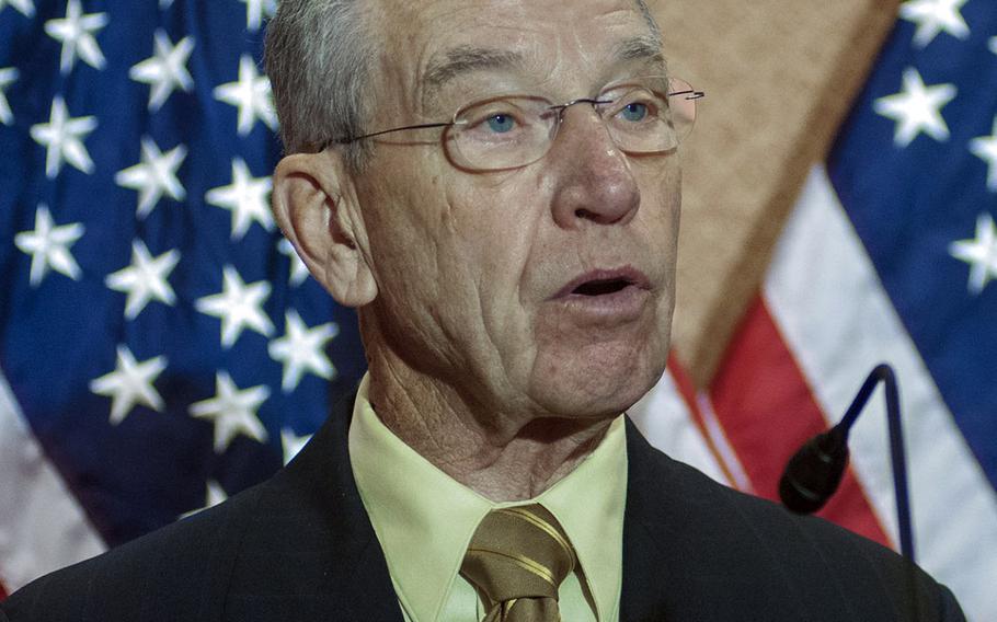 “It’s good news that Wounded Warrior Project used negative findings to try to turn itself around,” said Sen. Chuck Grassley, R-Iowa, seen here speaking at an event on Capitol Hill in December, 2014.