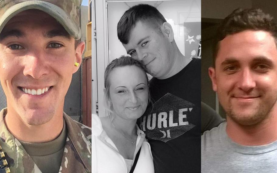 Cpl. Dillon C. Baldridge, from left, Sgt. William M. Bays and Sgt. Eric M. Houck were killed in a green-on-blue attack in Afghanistan on June 10, 2017.