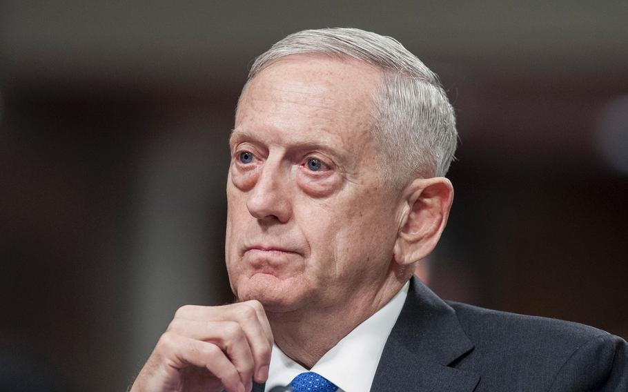 Defense Secretary Jim Mattis testifies before the Senate Armed Services Committee during a hearing on Capitol Hill in Washington, D.C., on Tuesday, June 13, 2017.