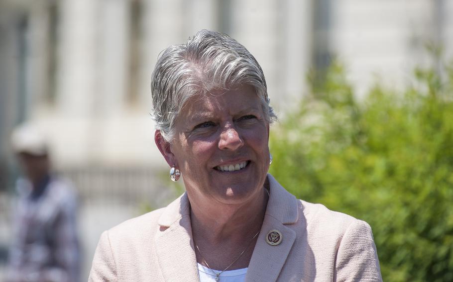 Rep. Julia Brownley, D-Calif., takes part in a May 17, 2017, event outside the Capitol. Brownley, who helped introduce a measure included in the House’s new VA funding bill that would extend VA’s coverage of in vitro fertilization costs through 2019, said “We owe our veterans who have suffered reproductive injuries the ability to fulfill their dream of raising a family of their own.”