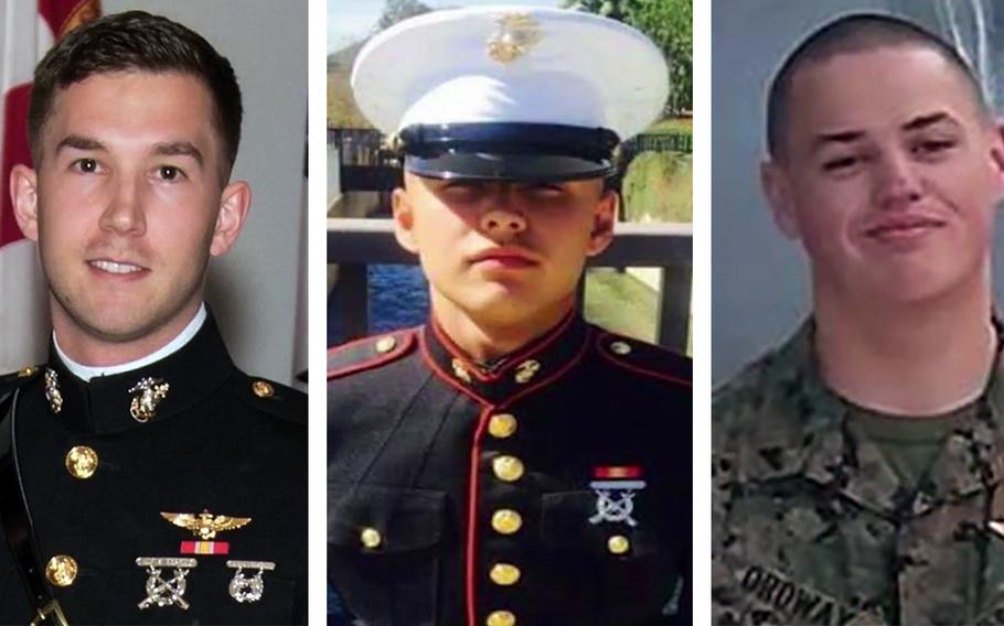 Capt. Benjamin R. Cross, Lance Cpl. Ruben P. Velasco and Cpl. Nathaniel F. Ordway, left to right.