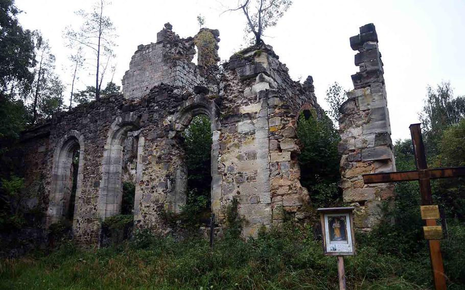 The ruins of the Pappenberg church, at Grafenwoehr, Germany, Sept. 1, 2017. 
                