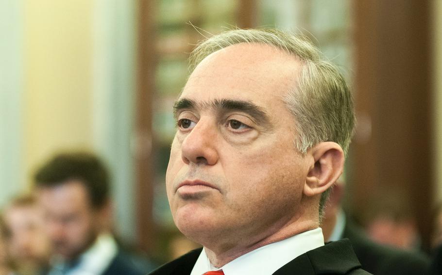 VA Secretary David Shulkin listens to testimony during a Senate Committee on Veterans Affairs hearing on Wednesday, Sept. 27, 2017.