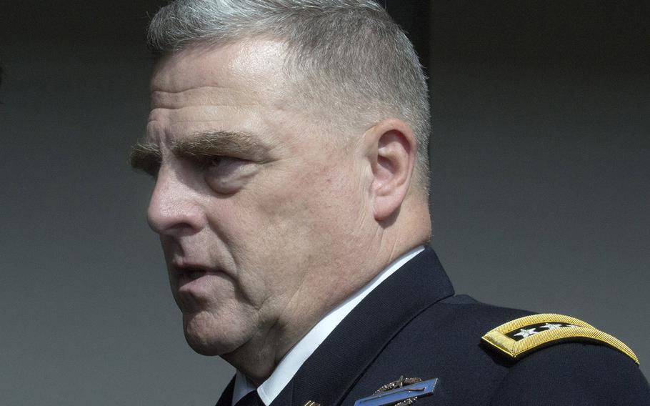 Army Chief of Staff Gen. Mark Milley waits to be introduced at the 2017 AUSA annual meeting's Dwight David Eisenhower luncheon, Tuesday, Oct. 10, 2017.