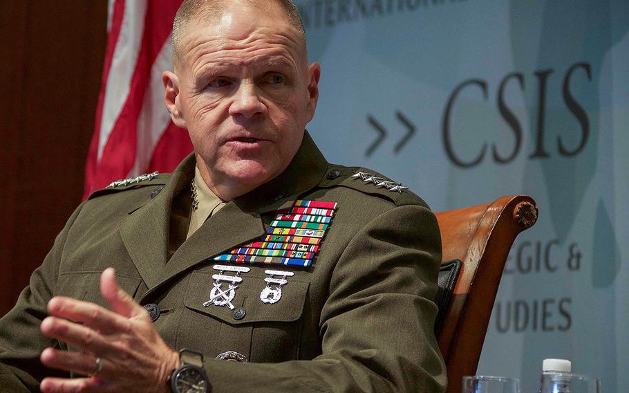 Commandant of the Marine Corps Gen. Robert B. Neller speaks to guests at the Center for Strategic International Studies, Washington, D.C., Jan. 25, 2018.