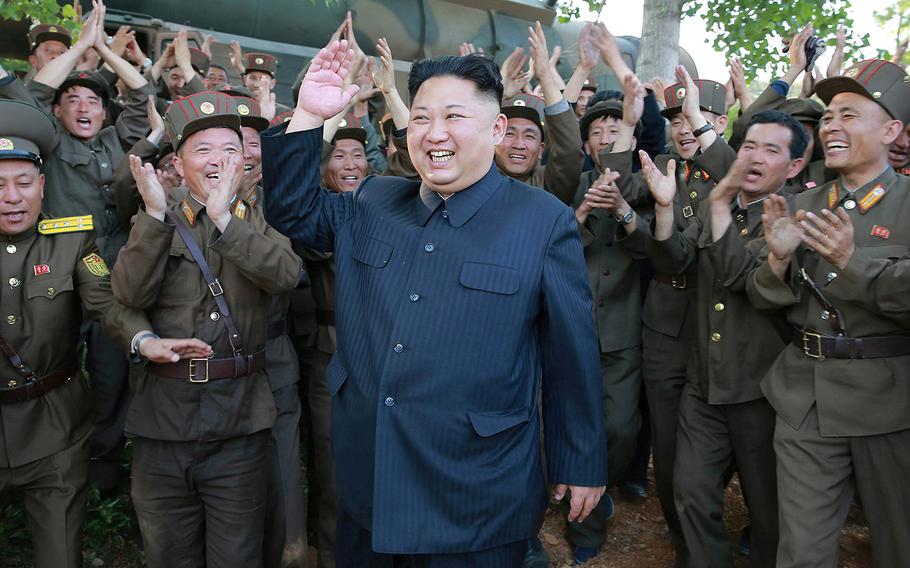 North Korean leader Kim Jong-un visits a Korean People's Army unit in an undisclosed location in North Korea in an undated photo from North Korean News Agency released in August 2017.