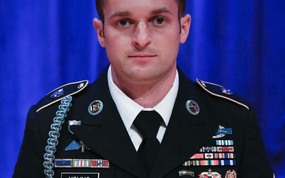 Staff Sgt. Michael Young, a member of the 3rd Battalion, 75th Ranger Regiment received the Silver Star on Friday for actions in a firefight against ISIS in Afghanistan last year.