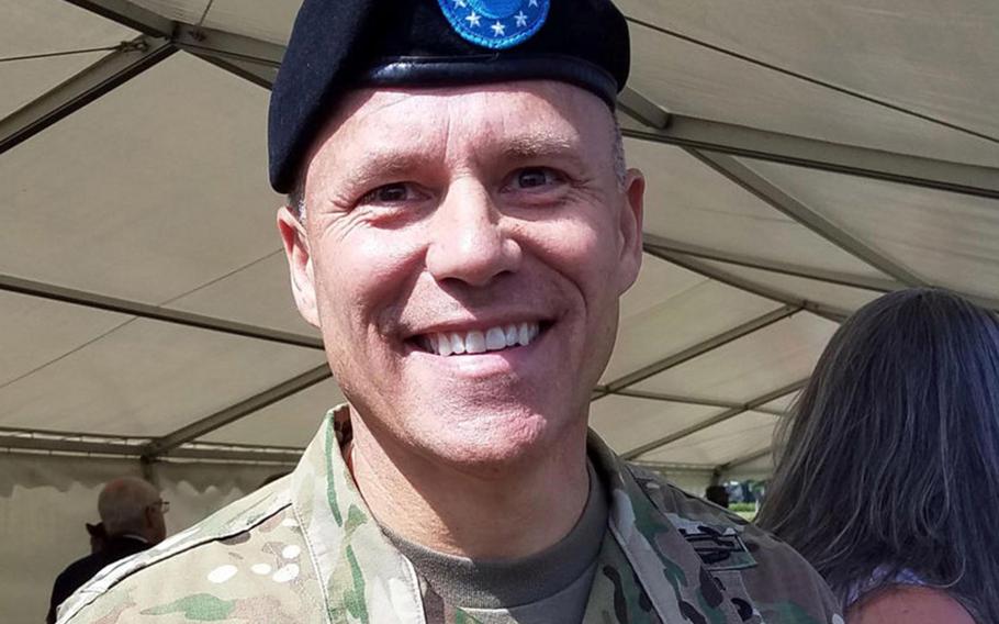 Brig. Gen. Christopher LaNeve after taking command of the 7th Army Training Command at Grafenwoehr, Germany, Friday, May 18, 2018.