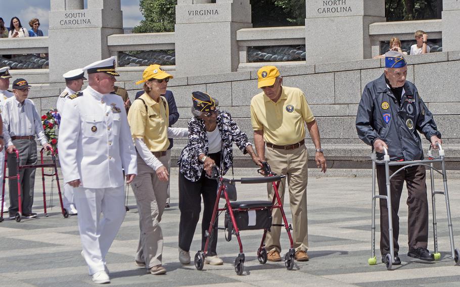 The Friends of the National World War II Memorial hosted a ceremony and wreath presentation at the World War II Memorial's Atlantic Arch to commemorate the 74 years since 160,000 Allied troops landed along a 50-mile stretch of heavily fortified French coastline to fight Nazi Germany on the beaches of Normandy, France.