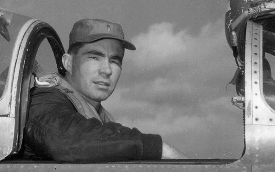 Air Force pilot 2nd Lt. Jimmy Louis Escalle in his F-86 Sabre in April 1953 at Suwon Air Base, South Korea.