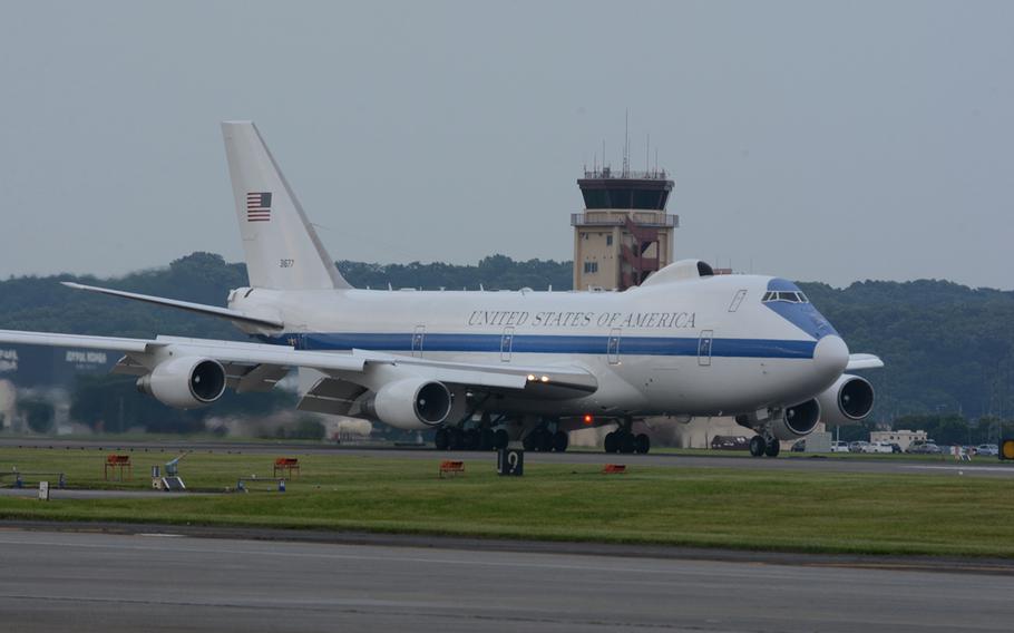 U.S. Defense Secretary Jim Mattis touched down at Yokota Air Base, Japan, Thursday night.