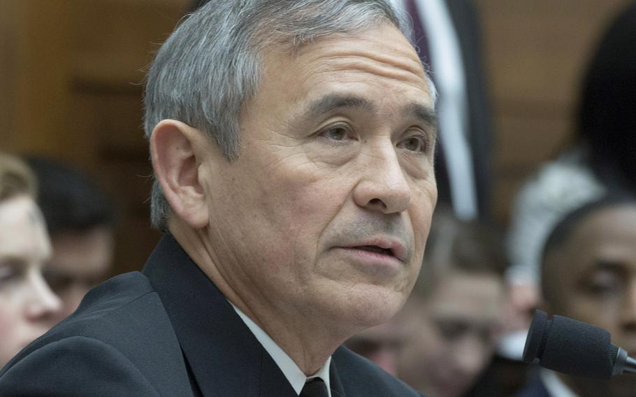 Harry Harris testifies at a House Armed Services Committee hearing on Capitol Hill, Feb. 14, 2018.