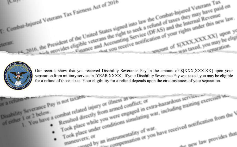 Letters were sent this month by the IRS notifying 130,062 veterans that the federal agency might have improperly collected taxes on their lump sum disability severance pay issued between 1991 and 2016. The National Veterans Legal Services Program estimates some veterans are owed more than $10,000.