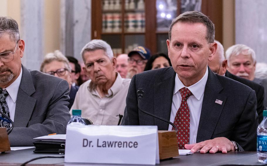 Department of Veterans Affairs undersecretary of benefits Paul Lawrence testifies during a Senate Veterans Affairs Committee hearing on Wednesday, Aug. 1, 2018. Lawrence urged senators Wednesday to vote against legislation that would extend VA benefits to sailors who served off the coast during the Vietnam War and claim their illnesses were caused by exposure to Agent Orange.