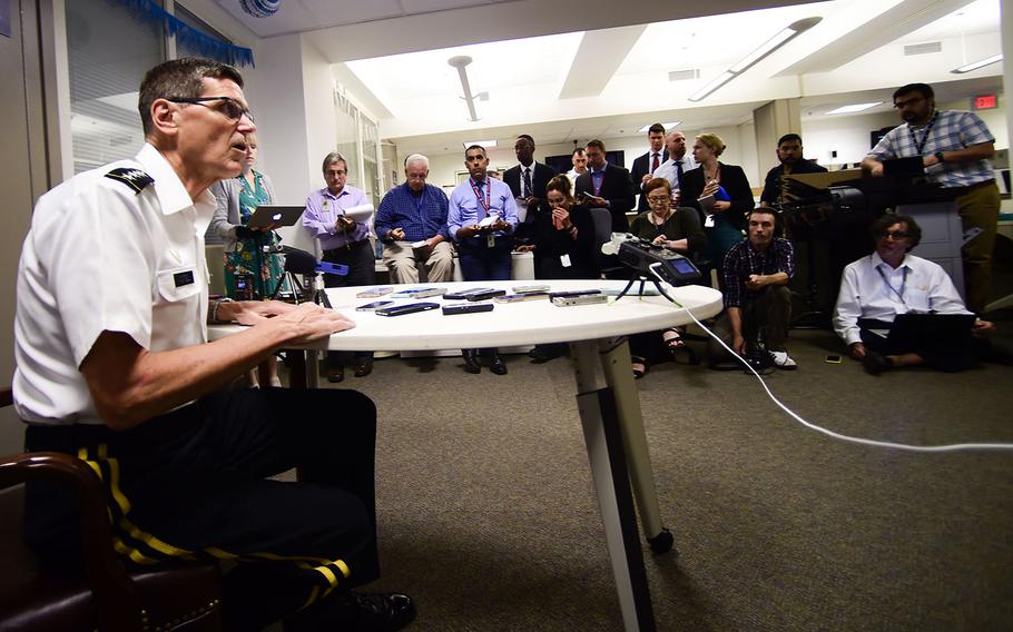 U.S. Army Gen. Joseph Votel, U.S. Central Command commander, speaks to the press at the Pentagon in Washington, D.C. on Aug. 08, 2018.