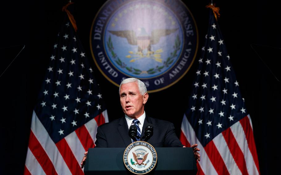 Vice President Mike Pence speaks during an event on the creation of a United States Space Force, Thursday, Aug. 9, 2018 at the Pentagon.