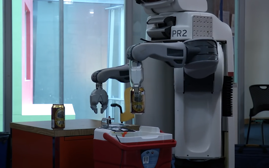 This screengrab from a MIT Computer Science & Artificial Intelligence Laboratory video shows a robotic bartender. Republican senators are proposing an amendment to a defense spending bill that would bar the Pentagon from spending any more money on research to produce such robots. 