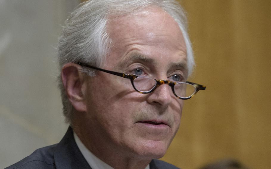 Sen. Bob Corker, R-Tenn., chairman of the Senate Foreign Relations Committee, at a hearing in October, 2017. The committee held a hearing Sept. 5, 2018, examining growing threats from Russia, with the focus on NATO’s value.