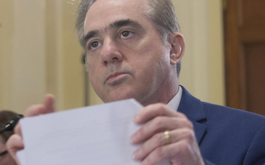 Former Secretary of Veterans Affairs David Shulkin listens during a House Veterans' Affairs Committee hearing on Capitol Hill, Feb. 15, 2018.