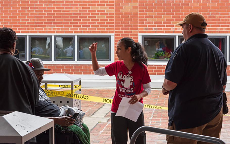 Patients evacuated from Hampton VA Medical Center ahead of Hurricane Florence arrive at Richmond VA Medical Center in Virginia on Wednesday, Sept. 12, 2018