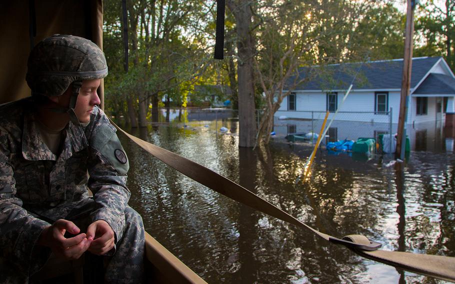 U. S. Army soldiers assigned to 129th Combat Support Sustainment Battalion, 101st Airborne Division (Air Assault), 101st Airborne Division Sustainment Brigade join ongoing joint operations in support of Hurricane Florence relief efforts at Lumberton, N.C., Sept. 17, 2018.