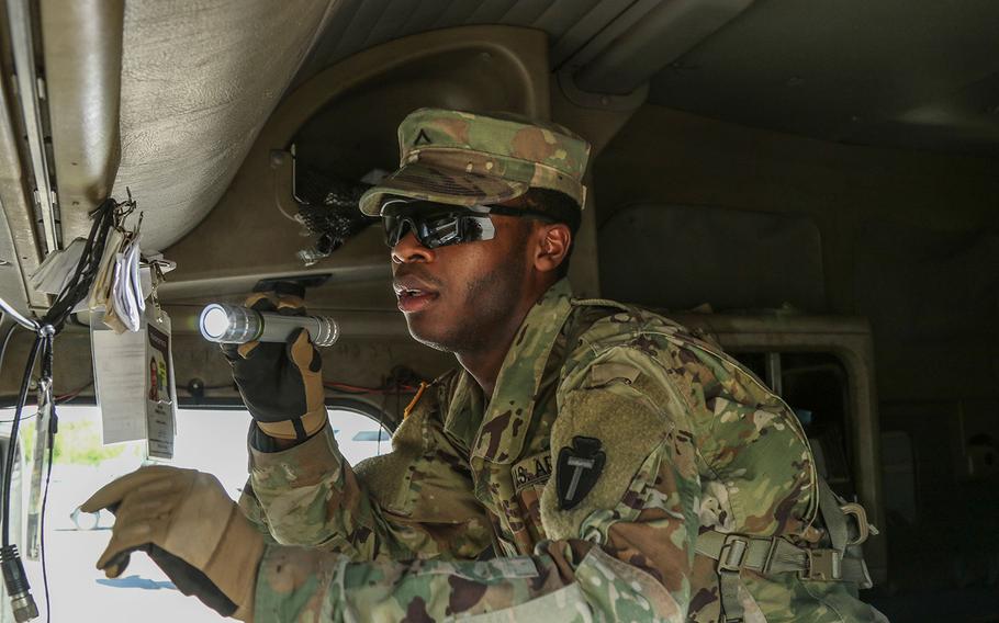 At the Texas/Mexico border- Eagle Pass’s point of entry, Texas guardsmen are part of Operation Guardian Support. The National Guardsmen are assisting U.S. Customs and Border Protection agents in the secondary, nonintrusive inspection area by searching through the cab of an 18-wheeler on July 11, 2018.