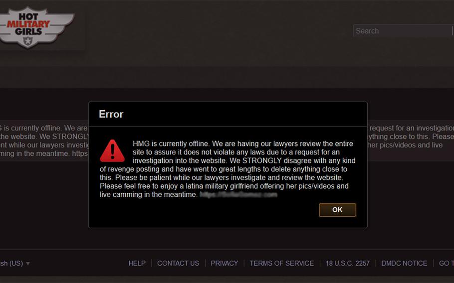 The "Hot Military Girls" website was disabled on Friday.
