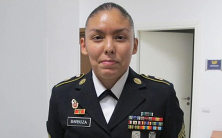 Sgt. 1st Class Jessica Barboza stands outside a Vicenza courtroom after being acquitted on charges of dereliction of duty, maltreatment and disrespecting a noncommissioned officer on Jan. 9, 2019. The case went to special court-martial after Barboza refused nonjudicial punishment.