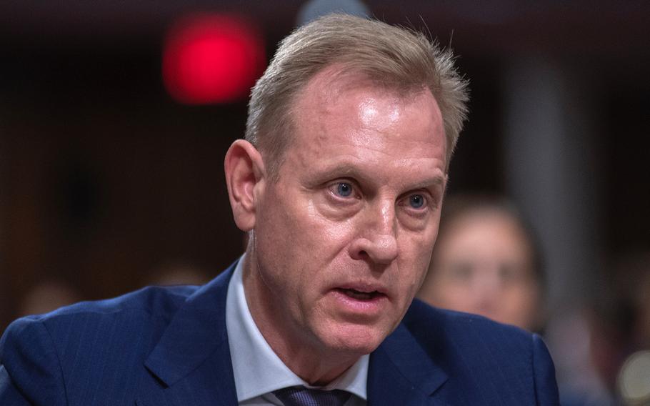 Acting Secretary of Defense Patrick Shanahan testifies during a Senate Armed Services Committee hearing on Capitol Hill in Washington on Thursday, March 14, 2019.