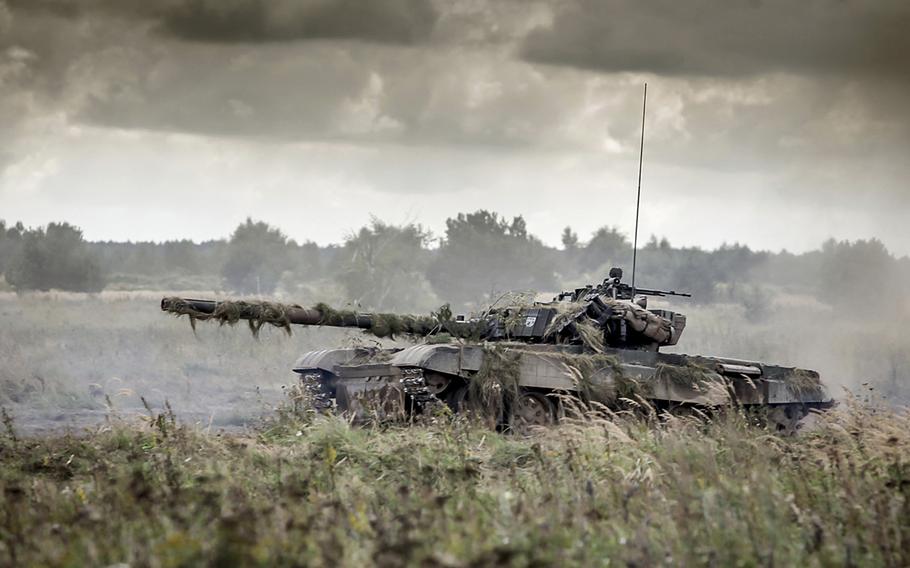 A tank takes part in an exercise in Drawsko Pomorskie, Poland, on Sept. 17, 2017.