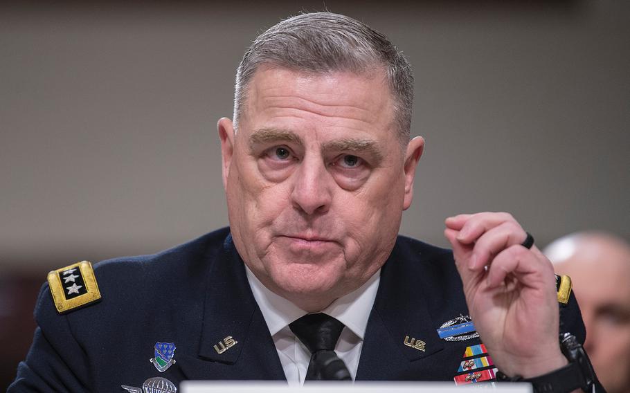 Army Chief of Staff Gen. Mark Milley testifies before the Senate Armed Services Committee on Tuesday, March 26, 2019, during a hearing on Capitol Hill in Washington.