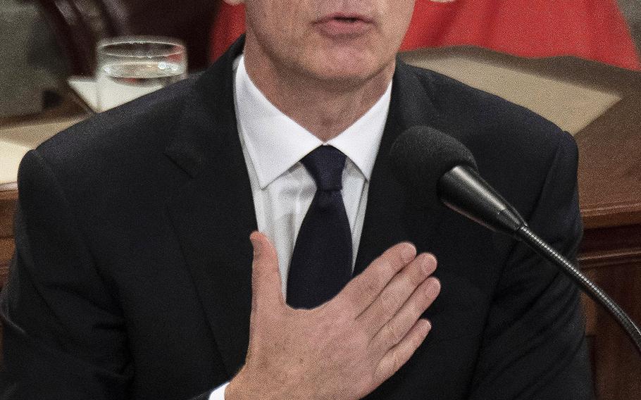 NATO Secretary General Jens Stoltenberg addresses a joint session of Congress at the U.S. Capitol, April 3, 2019.
