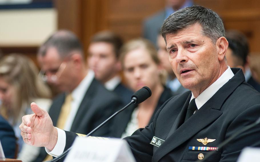 Vice Chief of Naval Operations Adm. Bill Moran answers questions at a House Committee on Armed Services hearing on Thursday, Sept. 7, 2017, on Capitol Hill in Washington, D.C. 