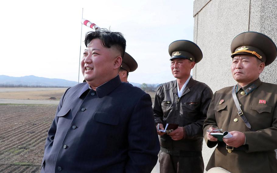 North Korean leader Kim Jong Un smiles in a photo released by the Korean Central News Agency, Wednesday, April 17, 2019.