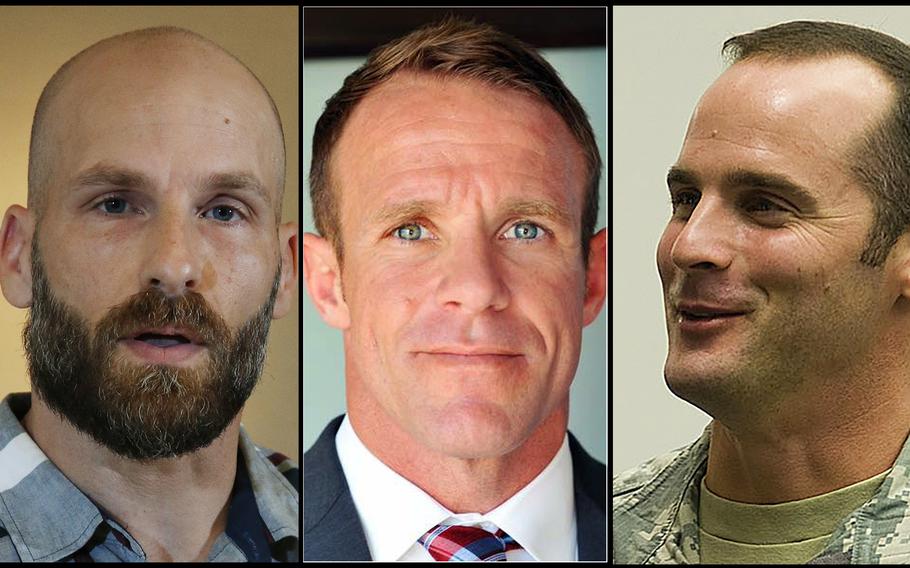 From left, Michael Behenna, Navy SEAL Edward Gallagher and then-U.S Army Capt. Mathew Golsteyn
