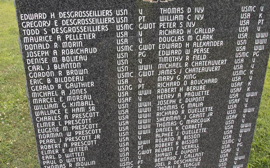 One of the stones listing local veterans at the Veterans Memorial Park in Lewiston, Maine, in August, 2019.
