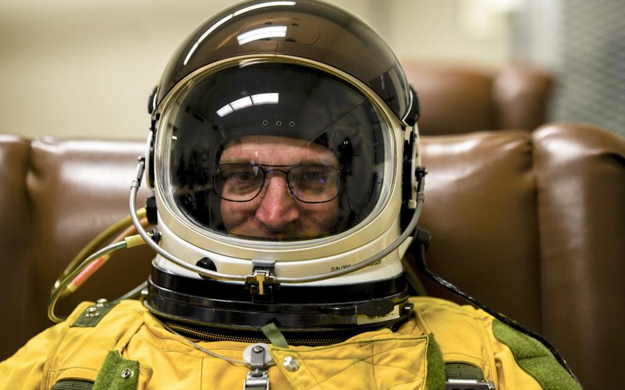 Air Force Maj. Jeffrey Anderson, 99th Reconnaissance Squadron pilot, receives U-2 suit preparations at Beale Air Force Base, Calif., May 5, 2020. Pilots go through preflight checks to make sure their pressure suits are able to respond during extreme conditions and high-altitude flights.