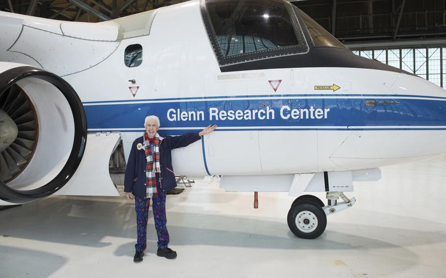 In this 2019 photo made available by NASA, Mercury 13 astronaut trainee Wally Funk visits the Glenn Research Center at Lewis Field in Cleveland, Ohio. On Thursday, July 1, 2021, Blue Origin announced the early female aerospace pioneer will be aboard the company’s July 20 launch from West Texas, flying as an “honored guest.” 