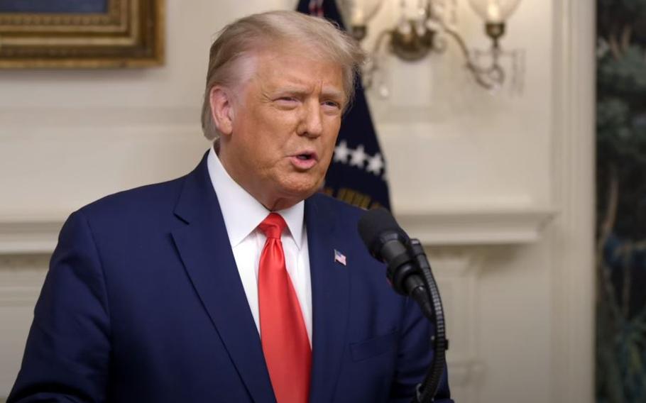 A video screen grab shows President Donald Trump addressing the 75th session of the United Nations General Assembly, Tuesday, Sept. 22, 2020, at the United Nations headquarters in New York.