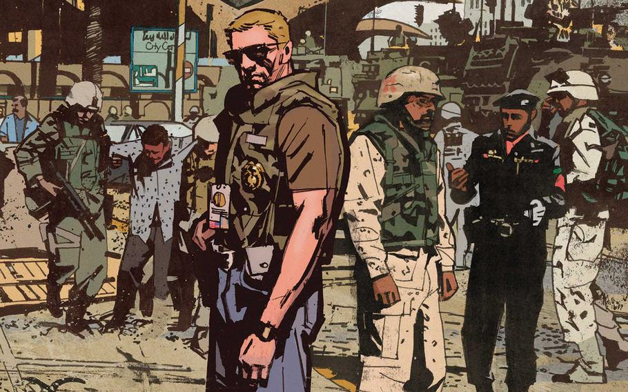 An illustration from a comic written by Tom King, a former CIA officer who operated in Iraq and Afghanistan.
                