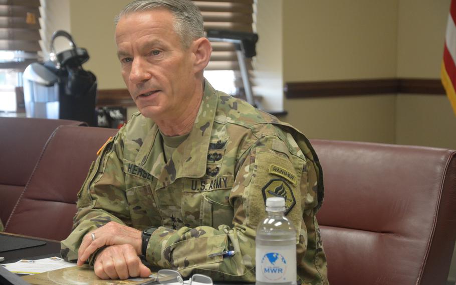 Maj. Gen. Neil S. Hersey addresses a virtual audience during Fort Gordon’s third COVID-19 Town Hall on March 26, 2020.