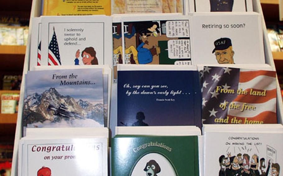 Patriot Greetings is a greeting card company that specializes in military-themed cards. Cards feature scenes drawn by artists with ties to military publications. They carry themes for military-specific events such as promotions, deployments and retirement.