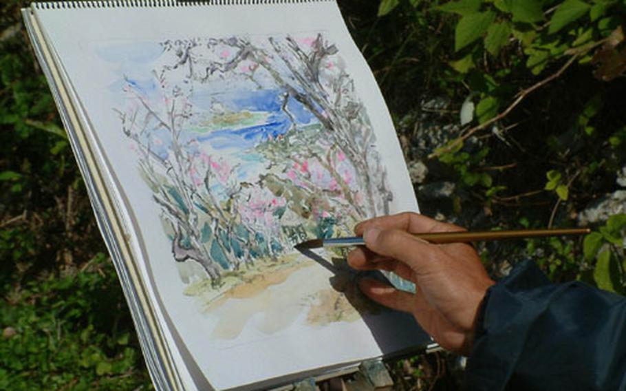Getting it down on paper. The blossoming of cherry trees in northern Okinawa draws artists as well as photographers.