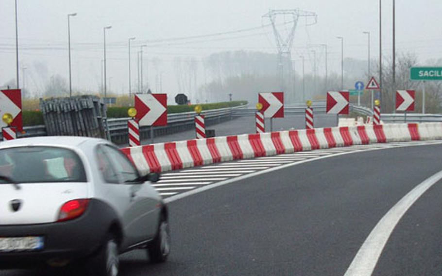 The A28 autostrada in northern Italy comes to an end at the exit for Sacile. The completion of the freeway would connect Pordenone with Conegliano and shave off considerable time for the commute from Aviano Air Base to Venice and places further west such as Vicenza and Milan. Ministry of Transportation officials, who are working on plans for hundreds of projects across the country, say the freeway isn't a top priority, but work should be done by 2010. And when it is, those using it will have to pay tolls.