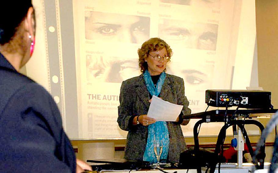Gretchen Ridgeway, DODDS-Europe coordinator for student support services, gives principals a lesson during a workshop in Wiesbaden, Germany, on Tuesday.