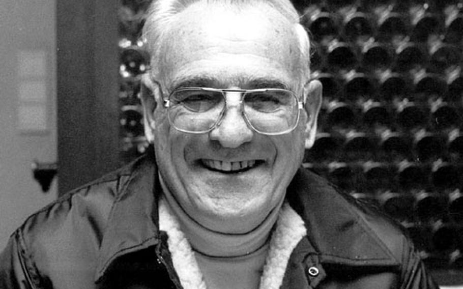 Mike Reckage, at a Battle of the Bulge veterans' reunion in 1988.