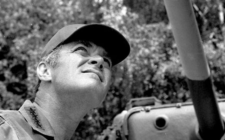 Gen. Alexander M. Haig, Supreme Allied Commander, Europe, visits training Area M, near Schweinfurt, Germany, in August, 1976.